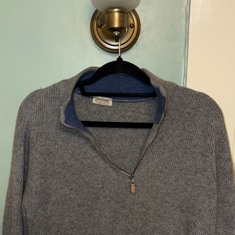 Gran Sasso Cashmere Blend Quarter Zip Sweater Men’s XL Gray Luxury Italy